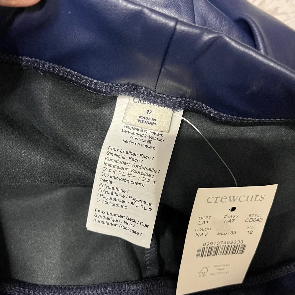 Crewcuts Kids Navy Blue Faux Leather Leggings Pants Size 12 NWT Vegan Chic Edgy‎
